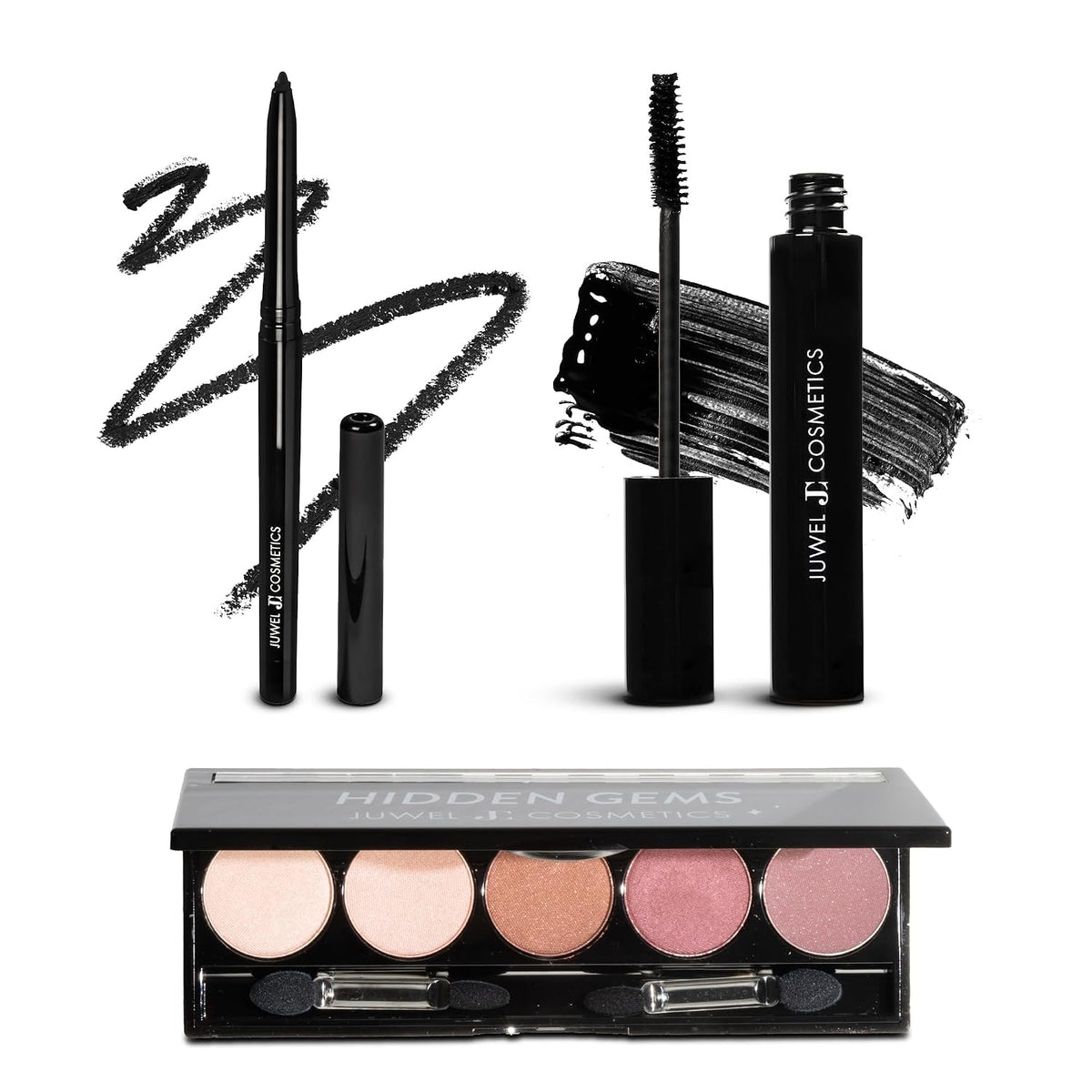 Bundle Pack of Volumizing and Lengthening Onyx Black Mascara, Automatic Eyeliner & Highly Pigmented 5 Shades Eye