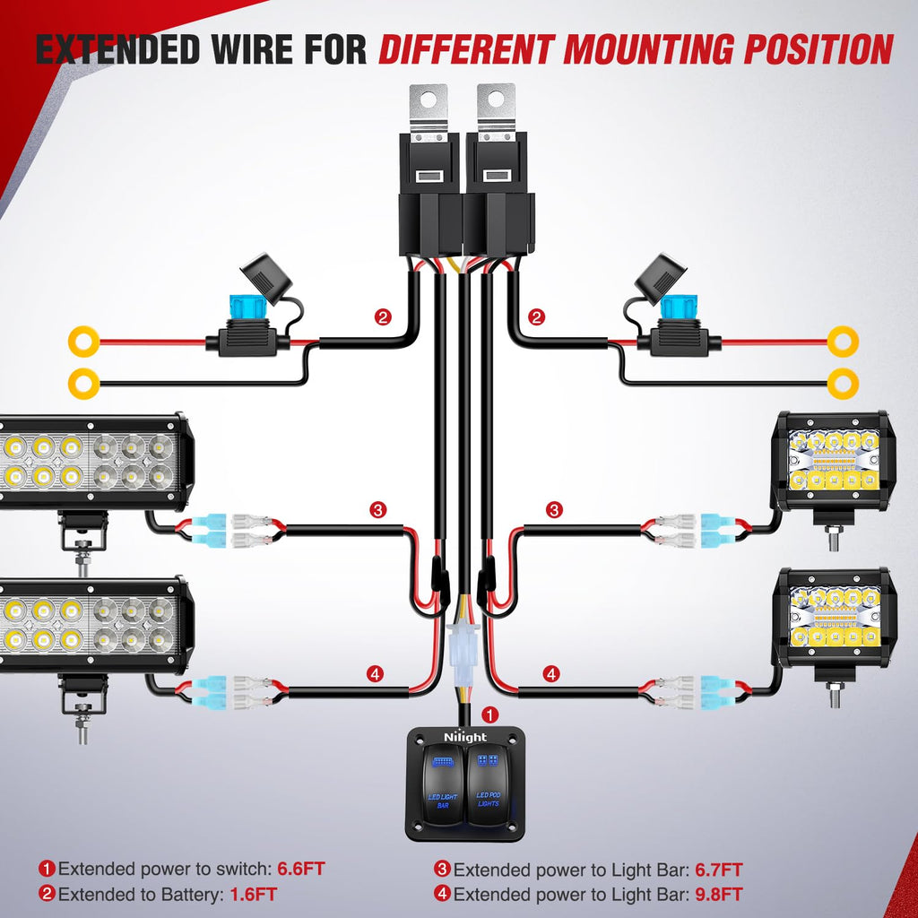Nilight 12V On/Off Rocker Switch Panel LED Light Bar Wiring Harness Kit