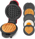 MultiMaker Mini Waffle Maker, Removable Waffle & Griddle Plates, Red | Mini Pancake Maker for Kids; Interchangeable