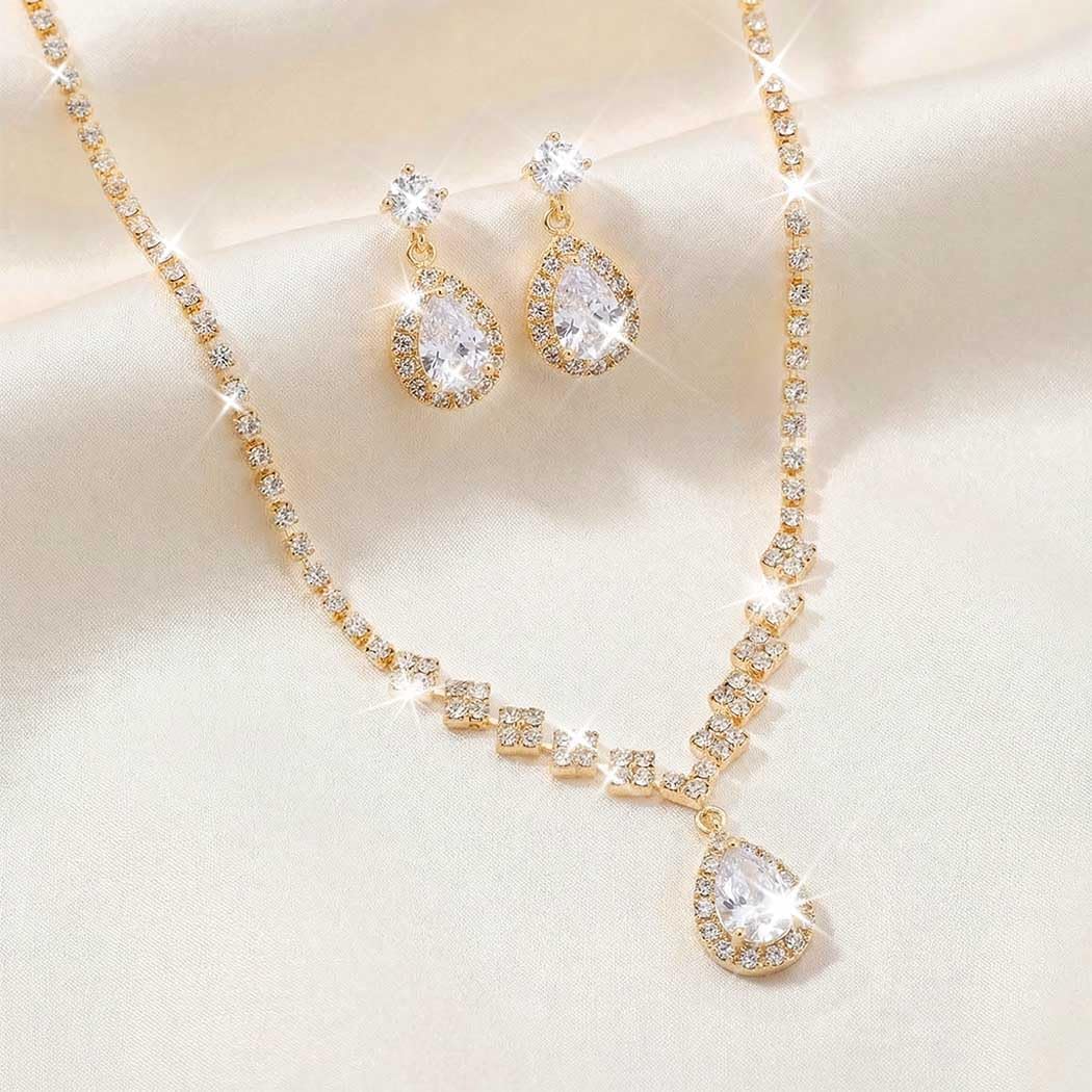 Bride Crystal Necklace Earrings Set Bridal Wedding Jewelry Sets Rhinestone Choker Necklace Prom Costume Jewelry Set
