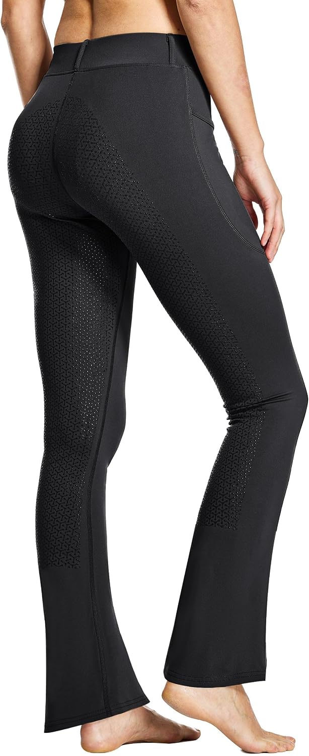 Women's Full Seat Horse Riding Pants Bootcut Riding Tights with Pockets Equestrian Breeches for Women