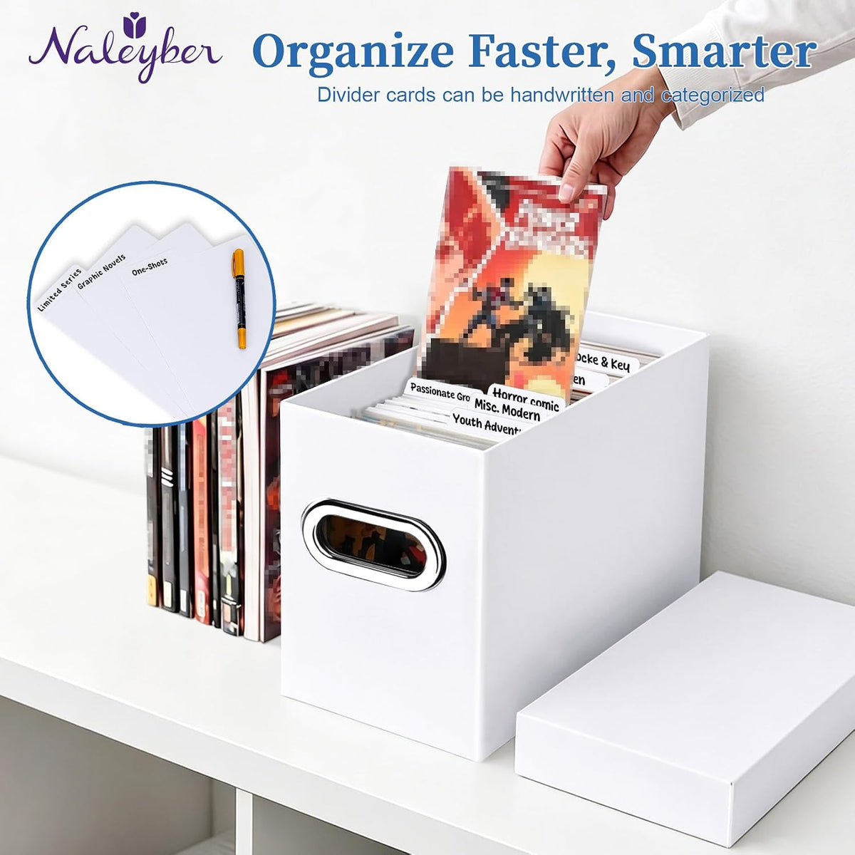 Comic Book Storage Box with Dividers, Thickened Cardboard Comic Short Box with Lid Holds 150-175, Comic Book