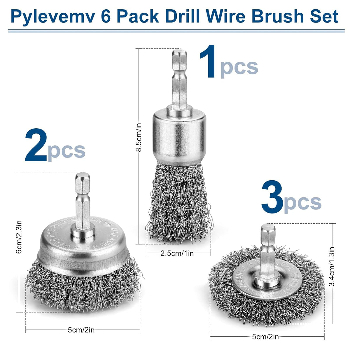 6Pcs Wire Wheel Brush Set, Carbon Steel Wire Brush for Drill