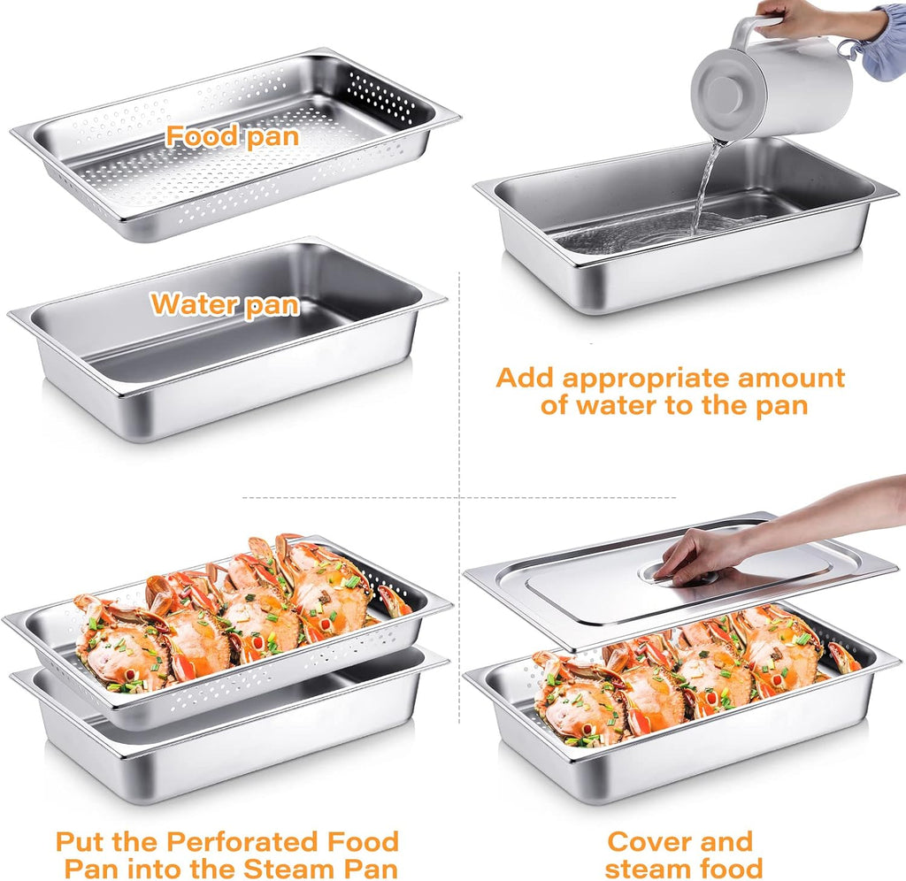 3 Pack Full Size Hotel Pan with Lid, 2.6 Inch, 4 Inch