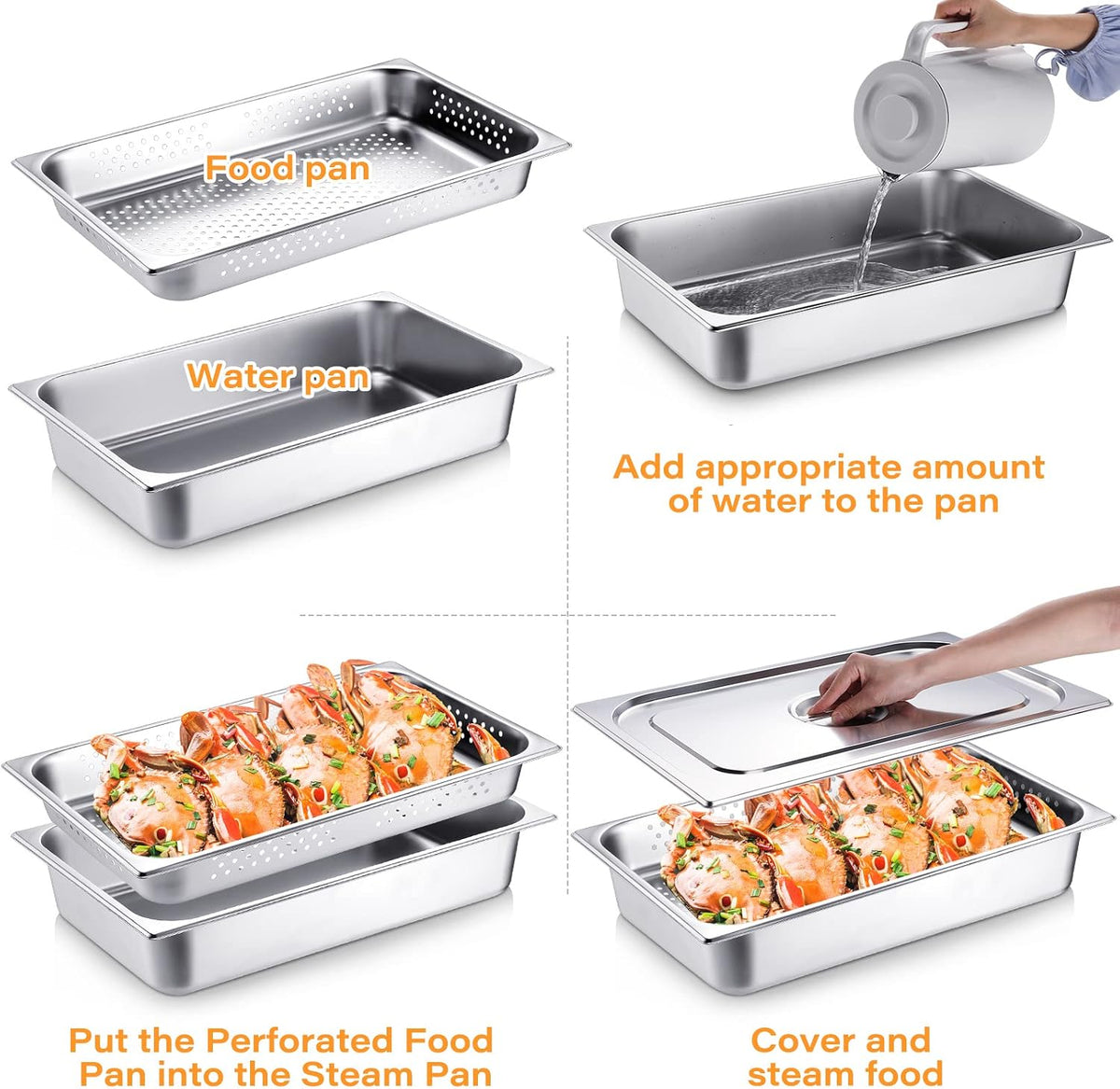 3 Pack Full Size Hotel Pan with Lid, 2.6 Inch, 4 Inch