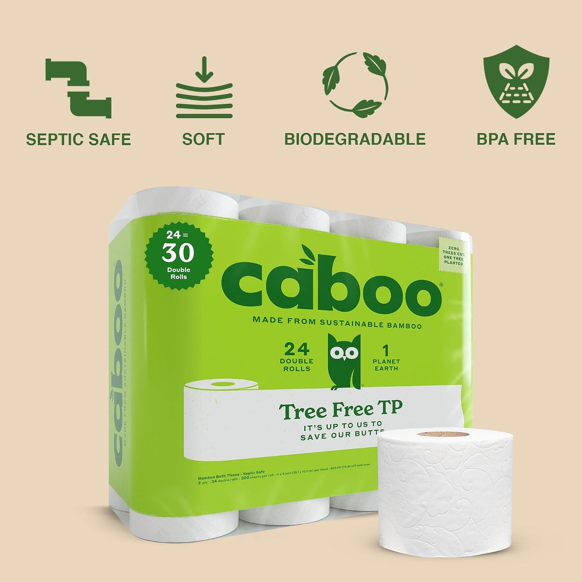 Tree Free Toilet Paper, PFAS Free, Septic Safe, 24 Rolls