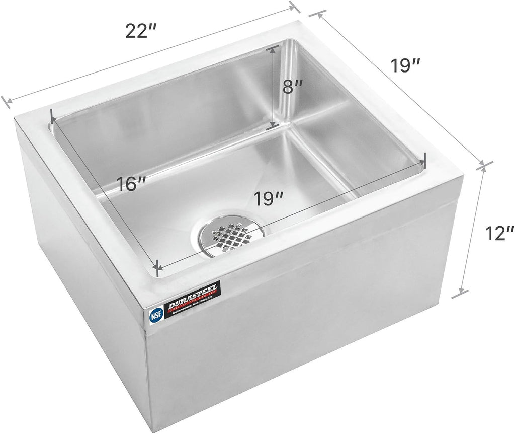 19x22x12 Commercial Floor Mop Sink - NSF Certified 304 Stainless Steel Utility Room Service Basin with Leak Proof