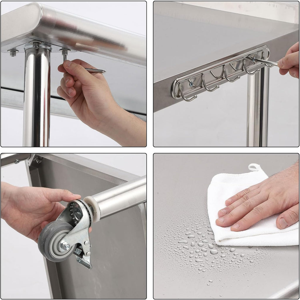 NSF Stainless Steel Prep Table 60x24x35in Arc Edge With Caster Wheels