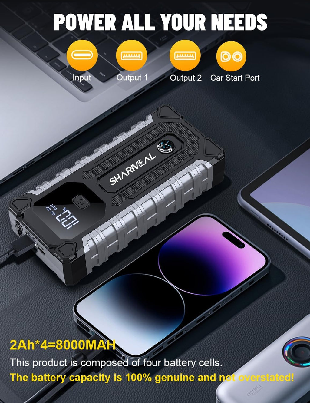 Car Jump Starter 7000A, Jump Starter Battery Pack for All Gas and 12.0L Diesel, 12V Portable Jump Box with LED Light
