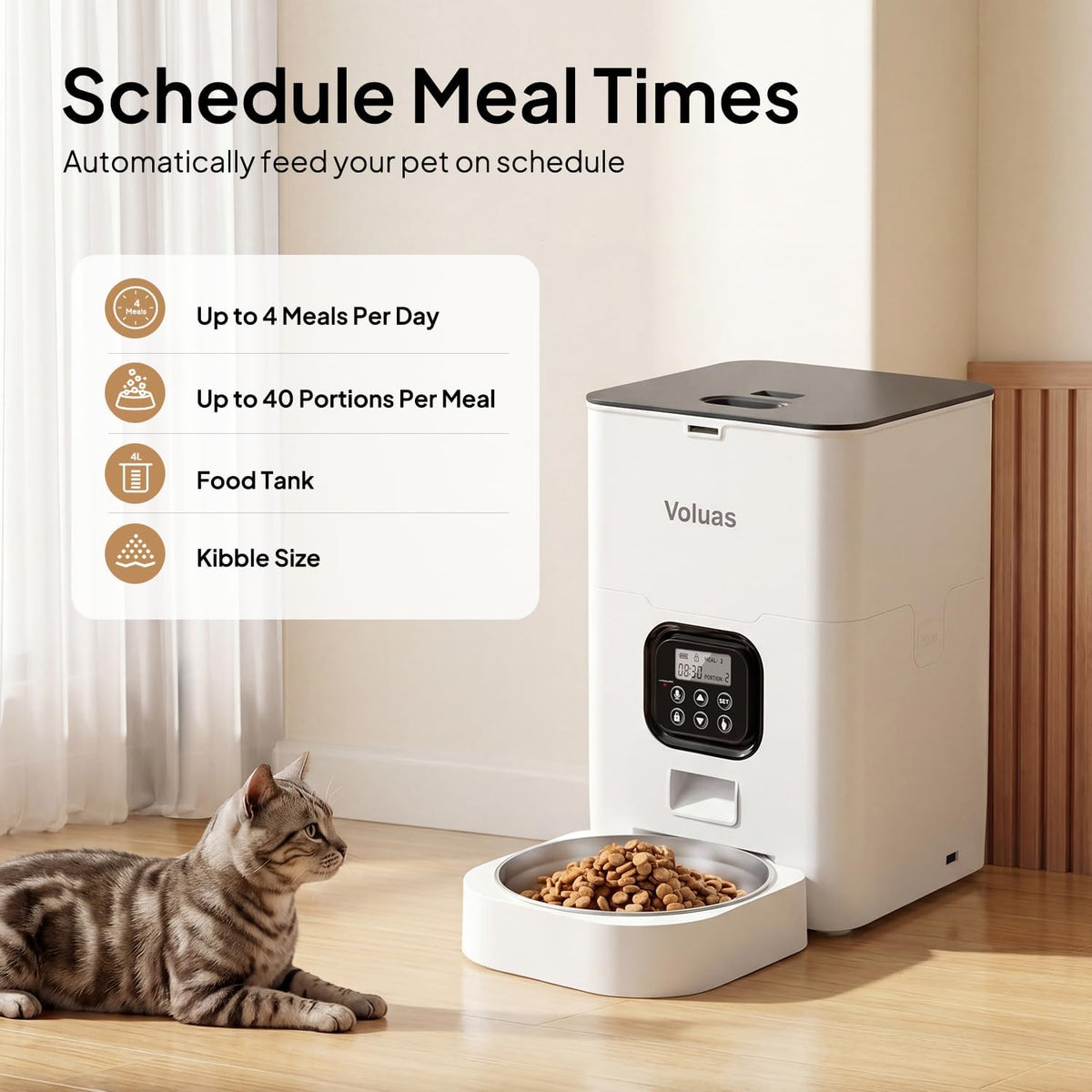 Automatic Cat Feeder, 4L Timed Dry Food Dispenser for Cats & Dogs