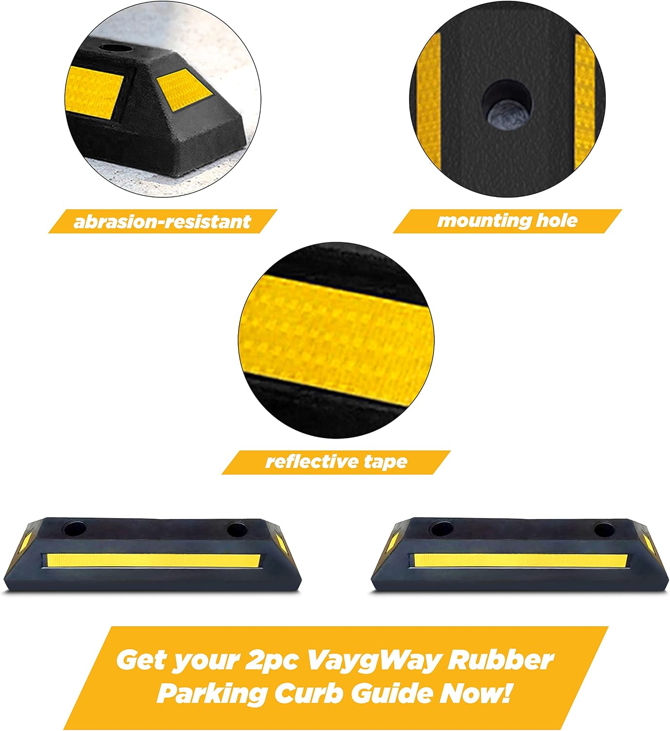 Heavy Duty Rubber Parking Curb Guide –Car Block - Driveway Car Garage Wheel Stopper- Professional Grade Parking