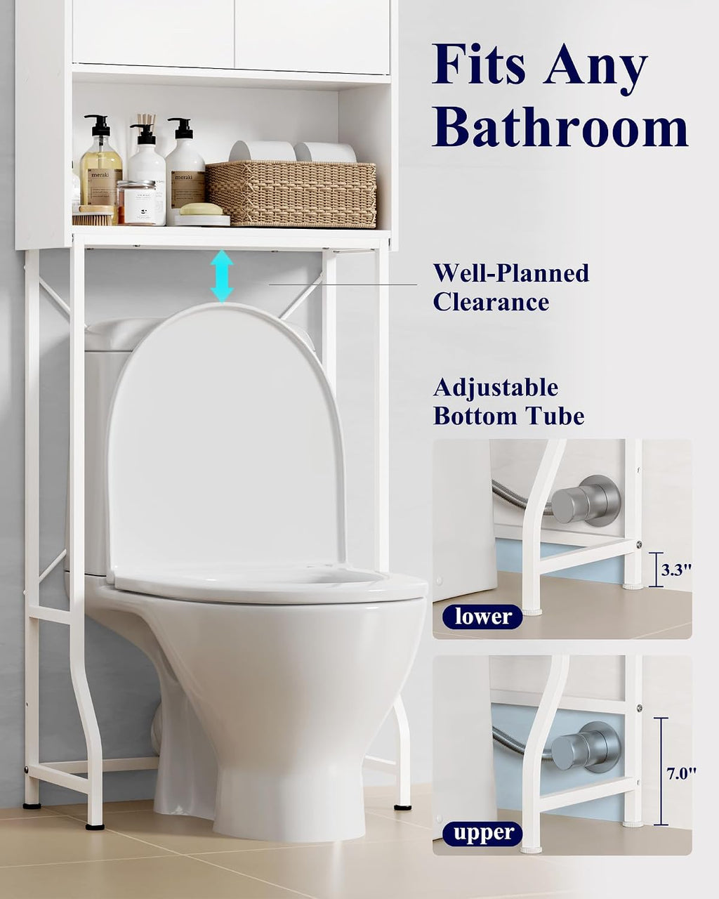68.1"H Over Toilet Storage Cabinet, Magnetic Door, Adjustable Shelf | Bathroom, Laundry Room, Small Spaces, Families