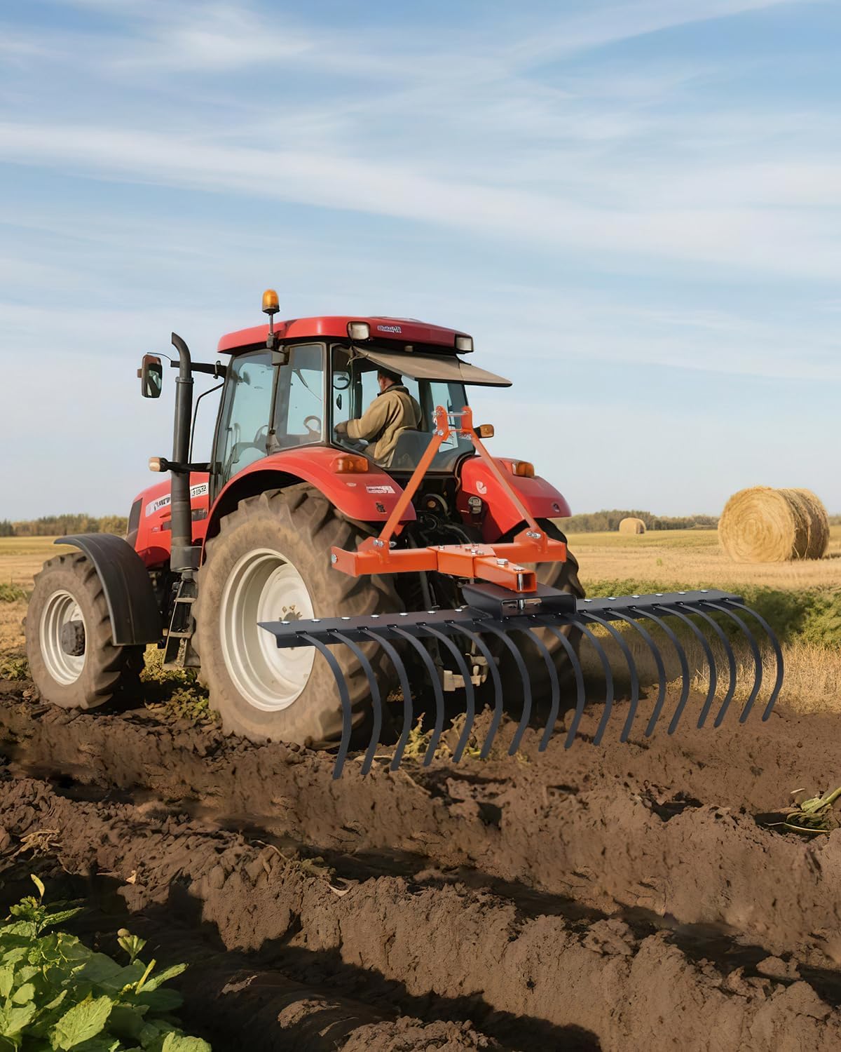 3 Point Hitch Tractor Rake, 50" Landscape Rake Category-0 Cat-1 Tractor | with 360 Degree Rotation,Replaceable Spring