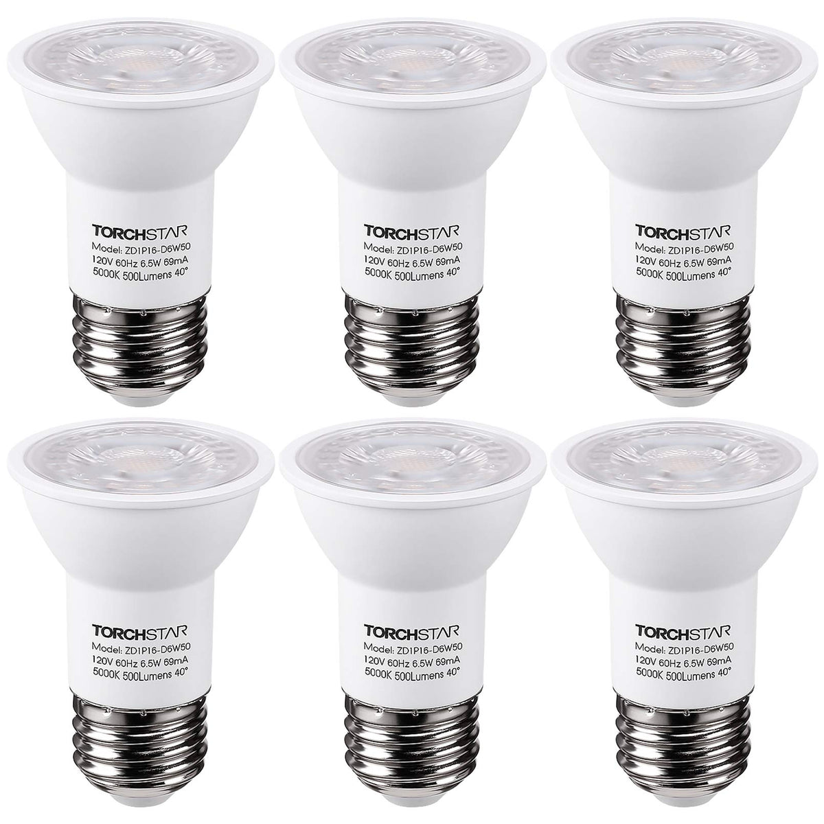 6-Pack PAR16 LED Bulb, UL Listed, Dimmable, 5000K
