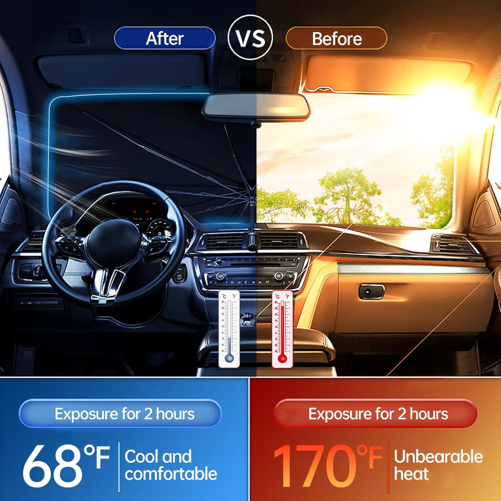 2026 Windshield Sun Shade Umbrella, Foldable Car Umbrella Sunshade with UV Block Car Front Window (Heat Insulation