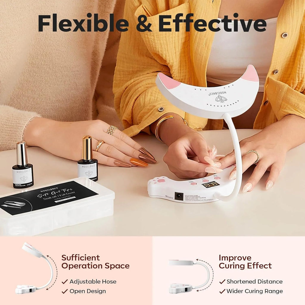 UV Light for Gel Nails, Gooseneck UV LED Nail Lamp White | Professional 48 W Nail Light for Gel Polish with 3 Timers