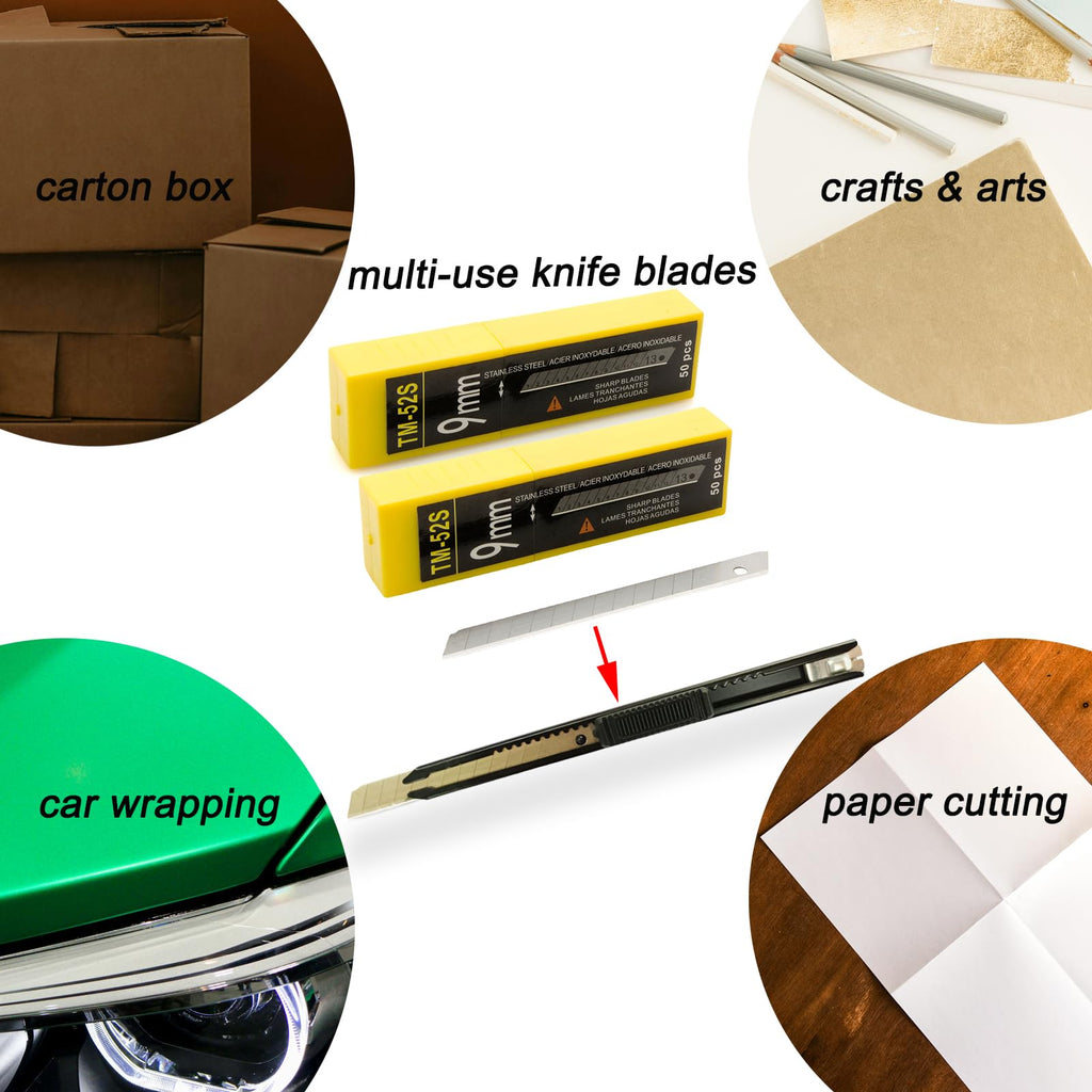100Pcs 9mm Utility Knife Blades 60 Degree Snap Off Stainless Steel Blades,Vinyl Wrap Tools Art Knife Replacement