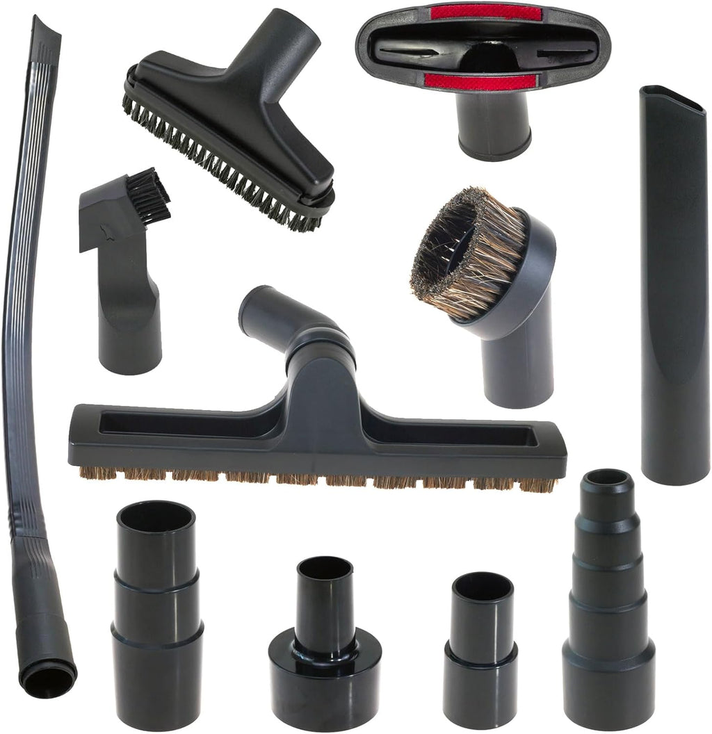 11-Piece Universal Shop Vac Attachment Kit with Horsehair Brush, Floor Brush & Crevice Tool - 4 Hose Adapters +