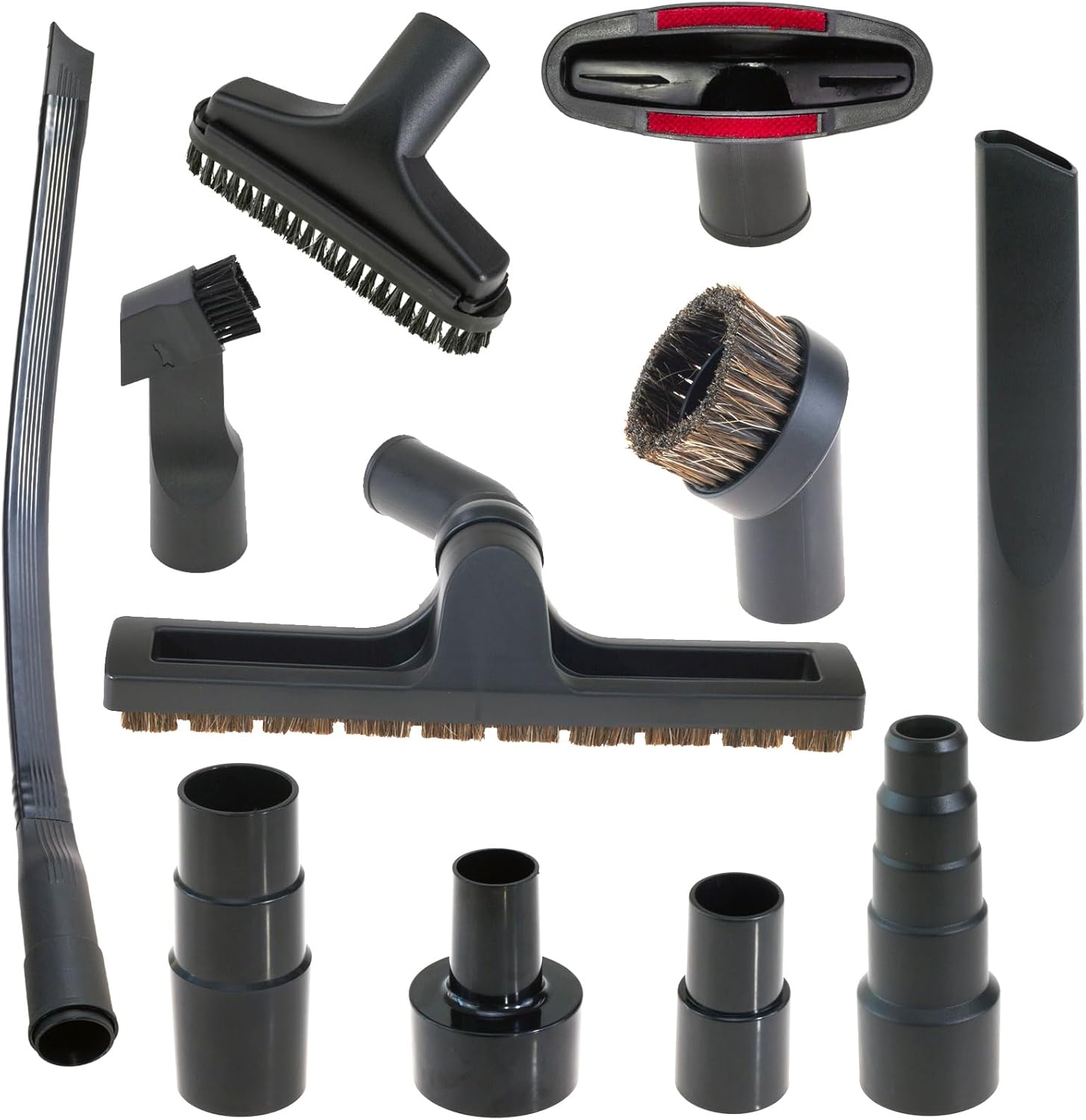 11-Piece Universal Shop Vac Attachment Kit with Horsehair Brush, Floor Brush & Crevice Tool - 4 Hose Adapters +