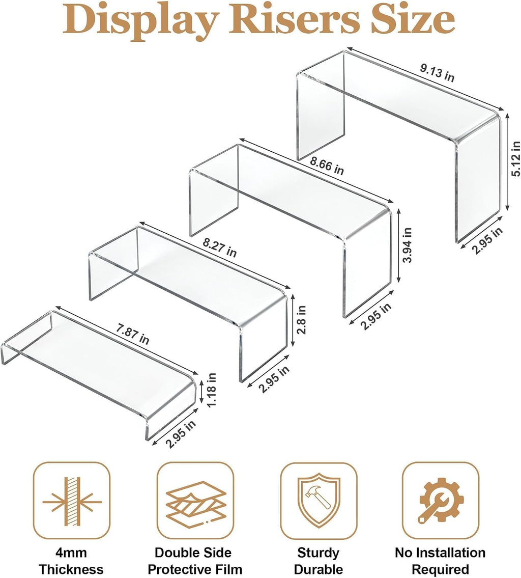 Acrylic Display Risers 8 Pcs 2 Set (7”L~8”L~9”L), Clear Rectangular Display Shelf for Dessert Table & Cupcake
