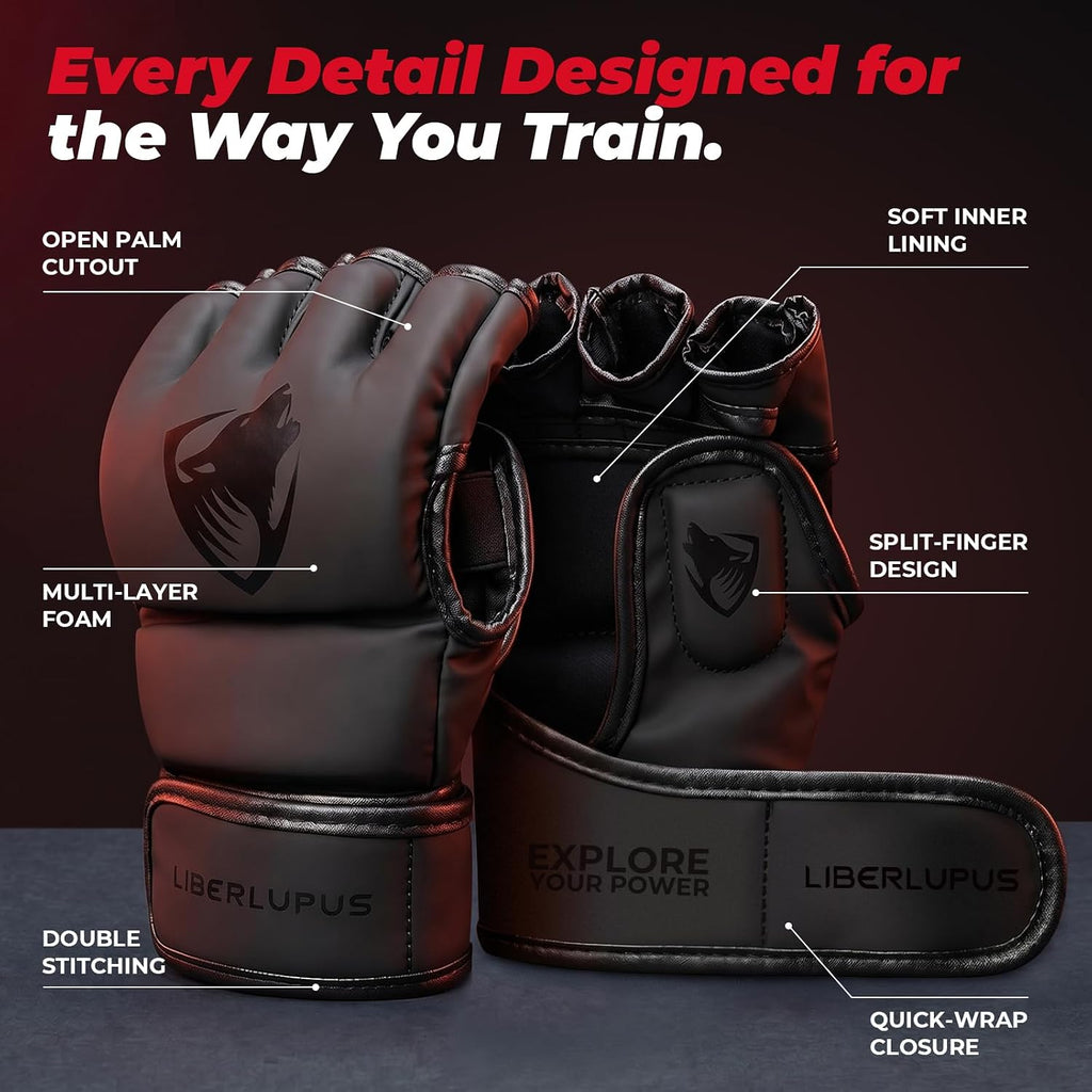 MMA Gloves Sparring for Men– Open Palm Training Gloves for Grappling, Kickboxing, Muay Thai, Youth Self-Defense