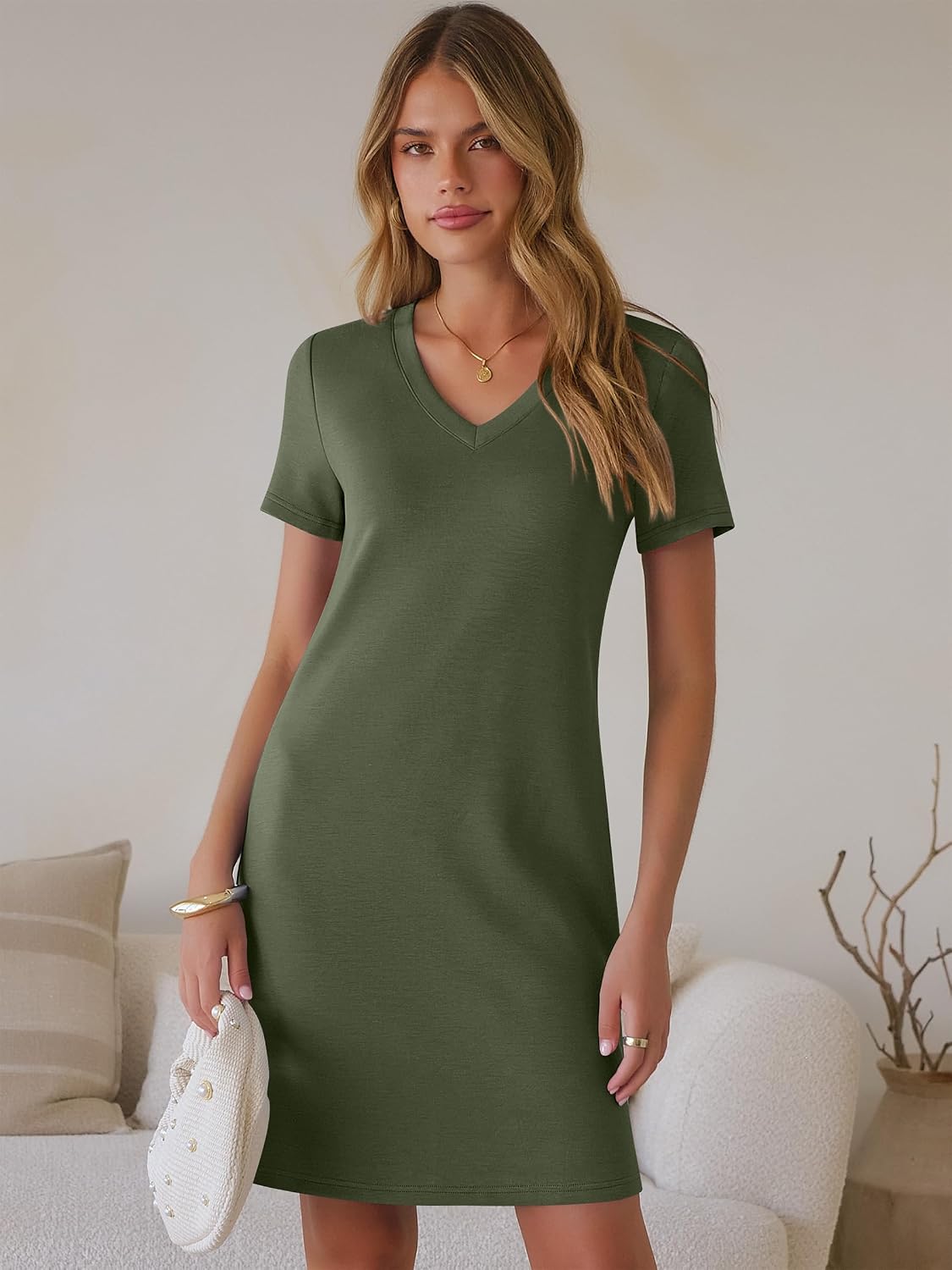 Womens Wrinkle Free Summer Casual Short Sleeve Mini Dresses