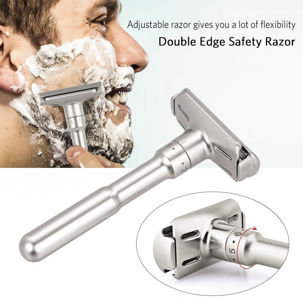 Travel Double Edge Safety Razor, River Lake RZ700 Long Handle Adjustable Classic Safety Shaver Razor (Razor with