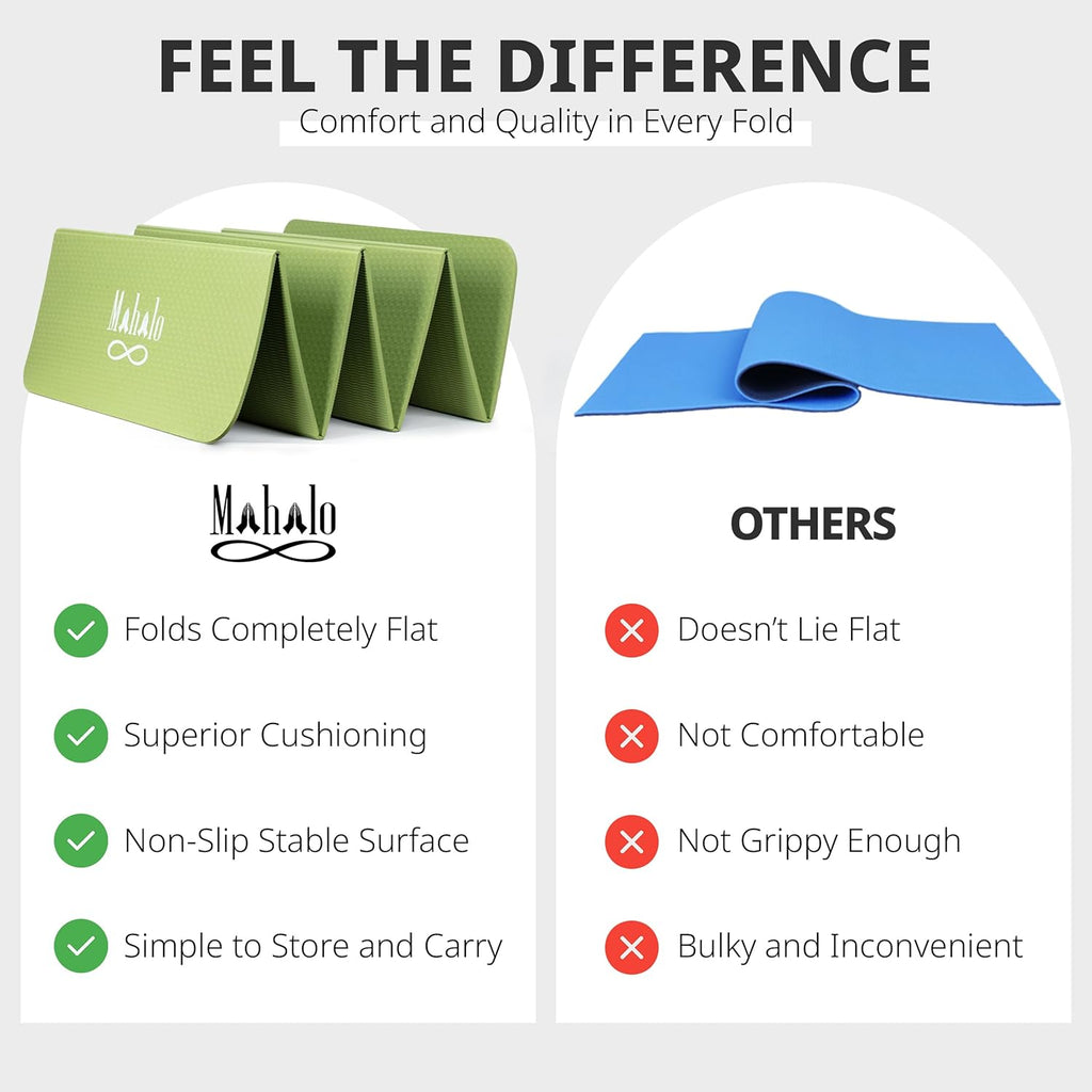 Foldable Yoga Mat + Carry Bag, 6mm 7-fold Workout Mat, Easy to Store, Anti-Slip Folding Exercise Mat for Yoga