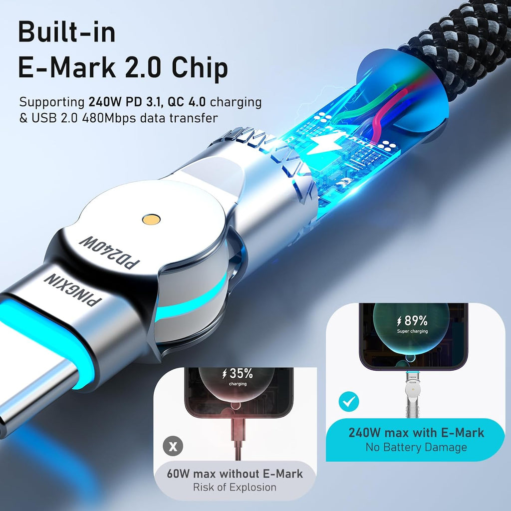 USB C Cable 3.3ft 240W Braided 180°Rotating USB C to USB C Cable USB 2.0, Type C Charging Cable for iPhone