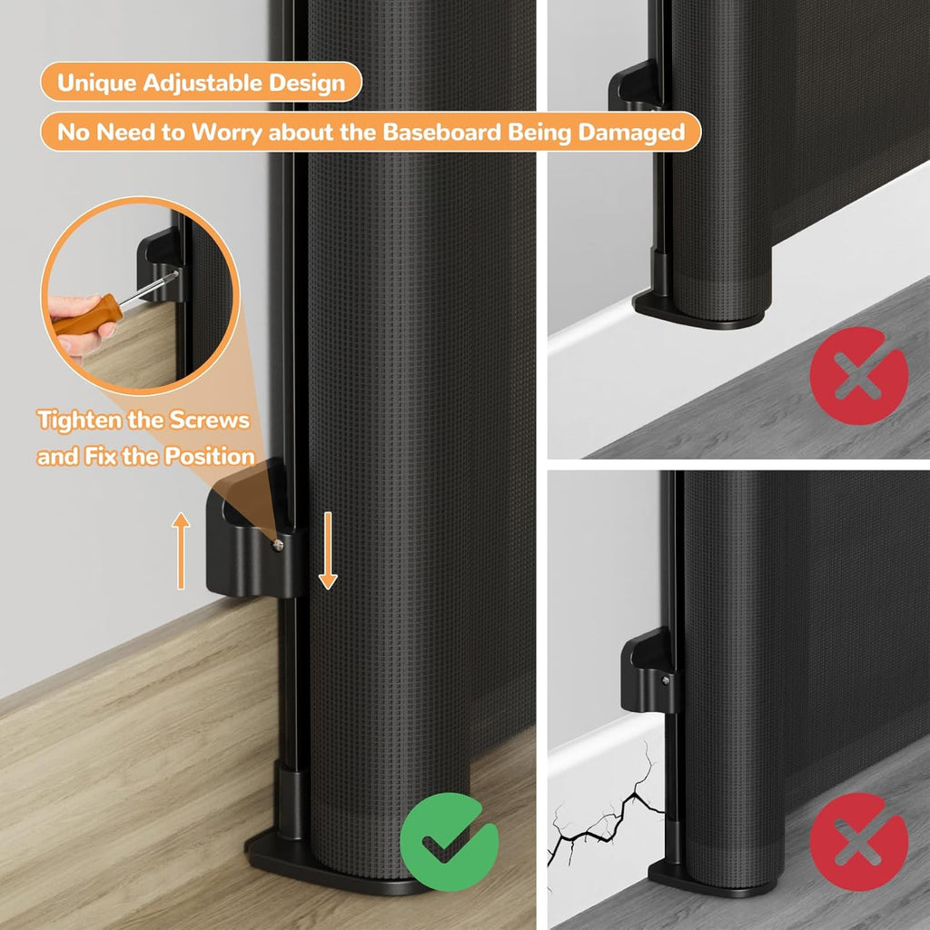 Retractable Baby Gate for Stairs & Doorways, 34" Tall Extends to 55" Wide, Mesh Baby & Pet Gate with Anti-Crawling