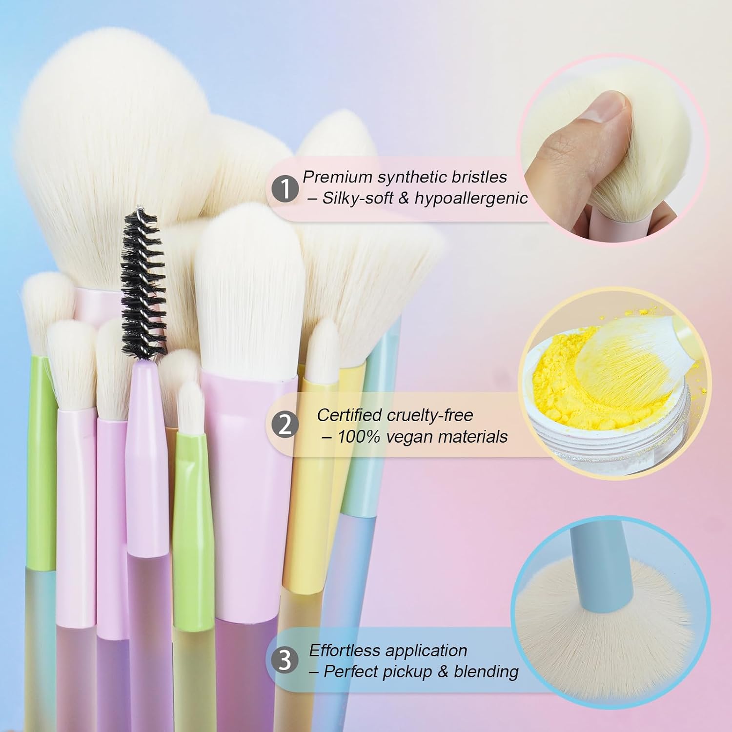 Makeup Brush Set, 18 Pcs Makeup Brushes with 2 Sponges & Travel Bag, Colorful Make up Brushes for Foundation Powder