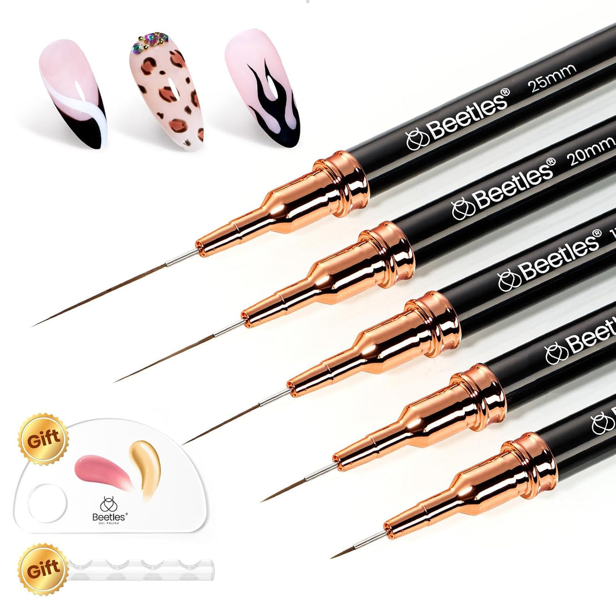 Beetles Liner Brushes for Nails 5pcs, Metallic Nail Art Brushes Black
