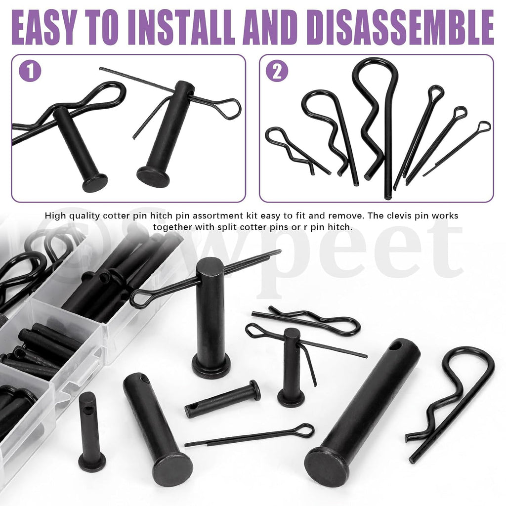 67Pcs 5 Sizes Clevis Pins with Cotter Pin Assortment Kit, Single Hole Flat Head Clevis Pins, R Pins, Hairpin, Cotter