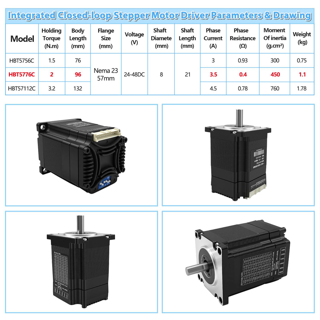 Integrated Nema 23 57mm Closed Loop Stepper Motor 2Nm with Encoder Driver