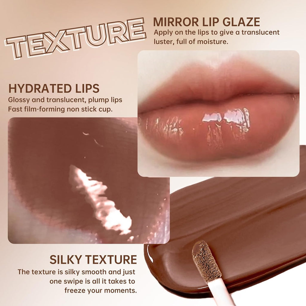 Natural Nude Lip Combo, Nourishing Lip Gloss&Brown Lip Liner Kit | Moisturizing High Shine Finish for Juicy Volume