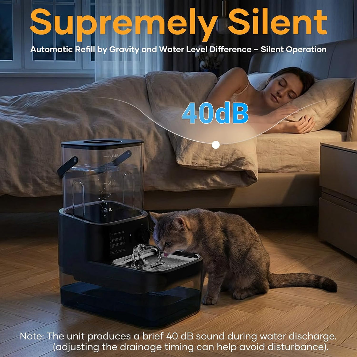 3L Filterless Cat Water Fountain, Wireless, Wastewater Separation,Black