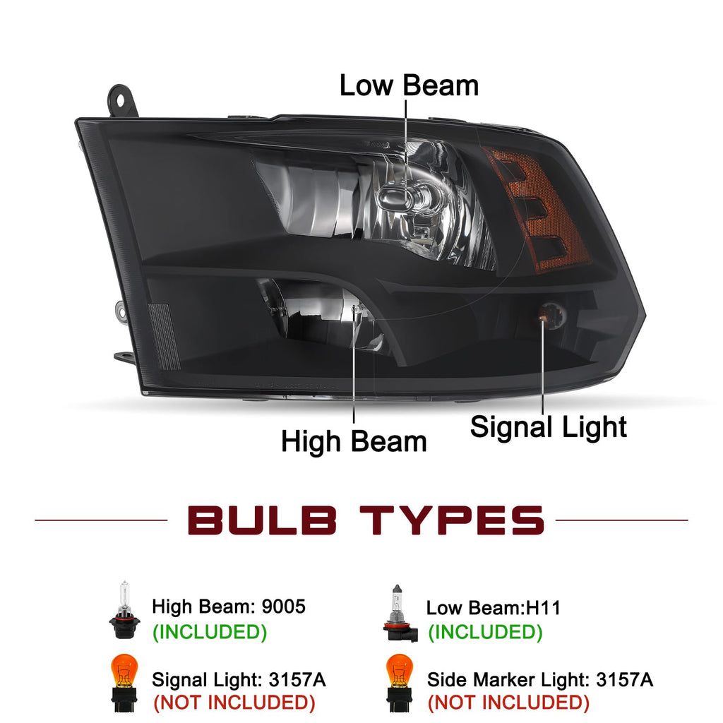 Headlight Assembly Compatible With 2009-2018 Dodge Ram