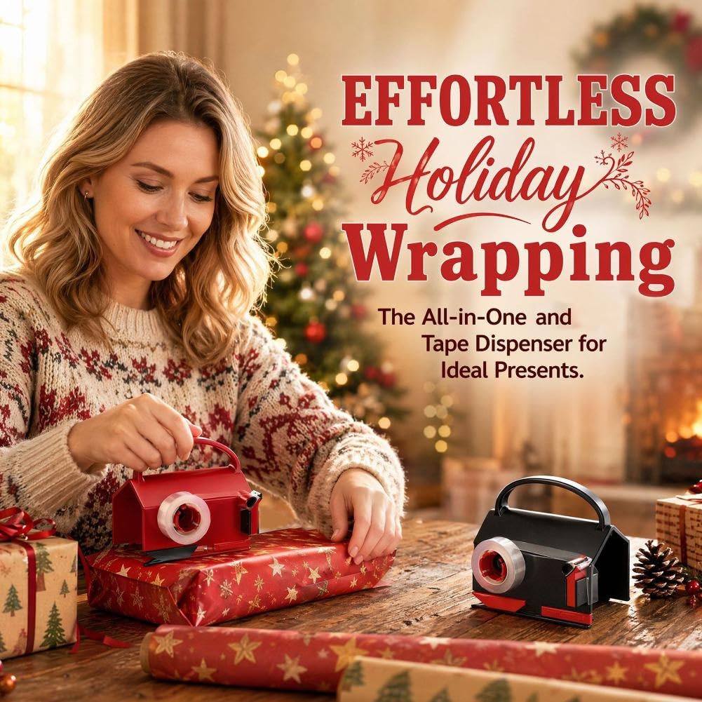 Wrapping Paper Cutter & Tape Dispenser Dual Use,Gift Wrap Cutter Tool