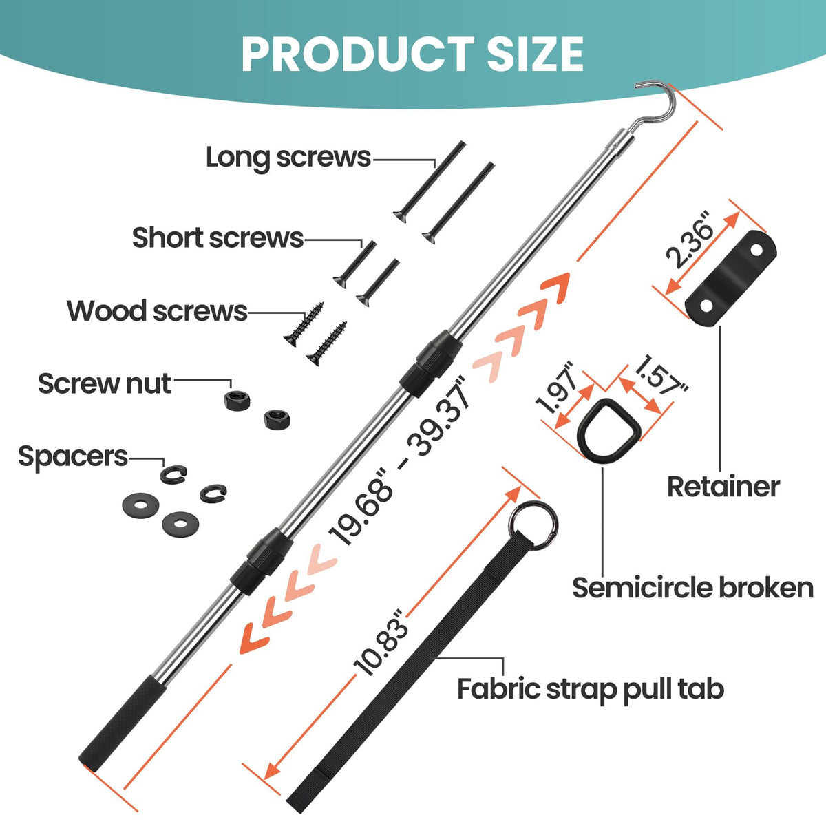 Attic Pull Down Hook, Extendable Attic Pull Rod, Attic Ladder Pull Down System Kit Contains One 40-Inch Telescopic