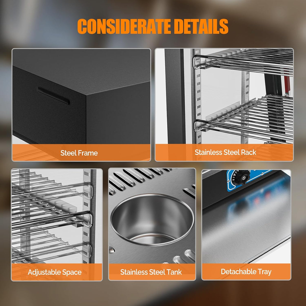 26" Commercial Food Warmer Display Pizza Warmer, 3-Tier Electric Countertop Food Warmer w/LED Lighting, Adjustable