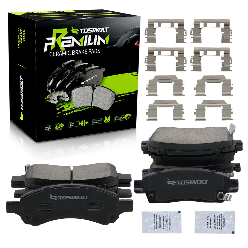 TOSTMOLT Front+Rear Ceramic Disc Brake Pads w/Installation Hardware For GM