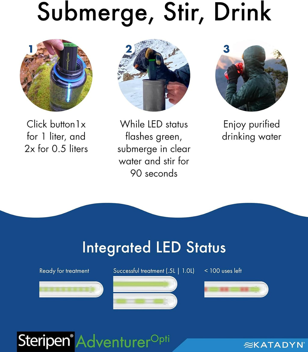 SteriPen Adventurer Opti UV Personal Water Purifier for Camping, Backpacking, Emergency Preparedness and Travel