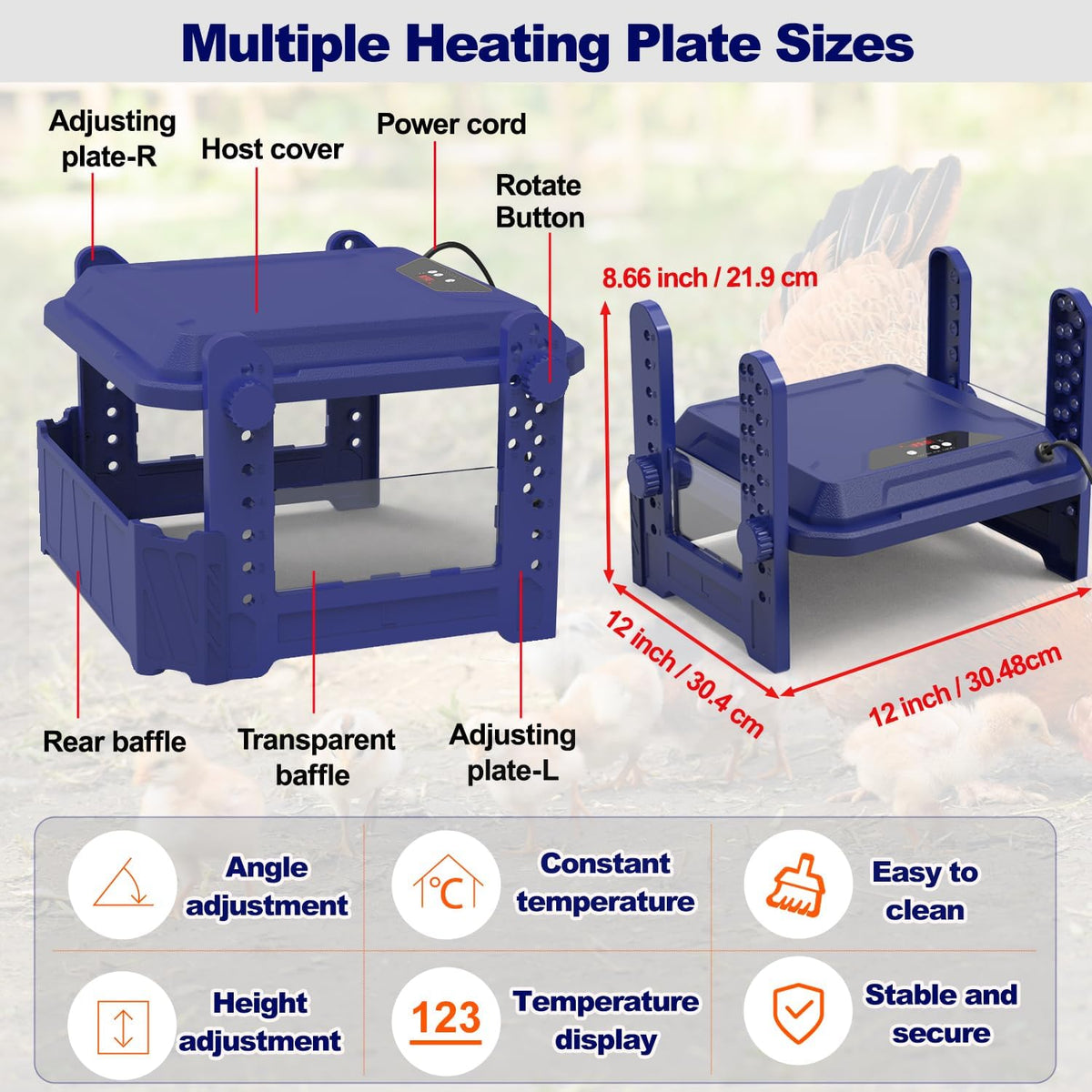 Chick Brooder Heating Plate with Adjustable Temperature, 12"x12" Chicken Brooder Heater for Baby Chicks, Ducklings