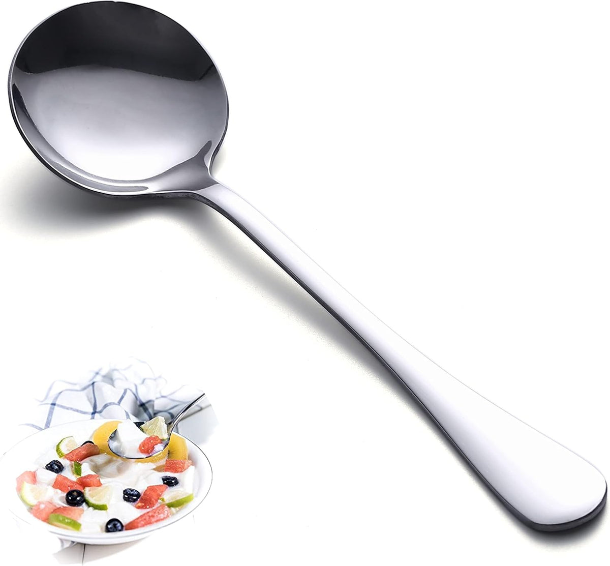 Soup Spoons, 12pcs Stainless Steel Spoons Heavy-Weight Round Spoon Flatware
