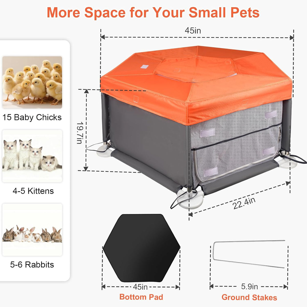 45"x45"x19.7" Sturdy Stainless Steel Frame Small Animal Playpen, Brooder Box for Chicks with Removable Roof & Bottom