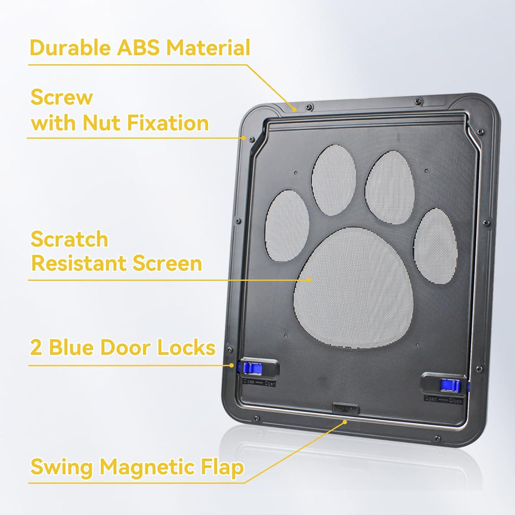 Dog Door for Screen Door, Pet Easy in & Out, Lockable Cat Screen Door with Magnetic Closing Flap Doggy Door for