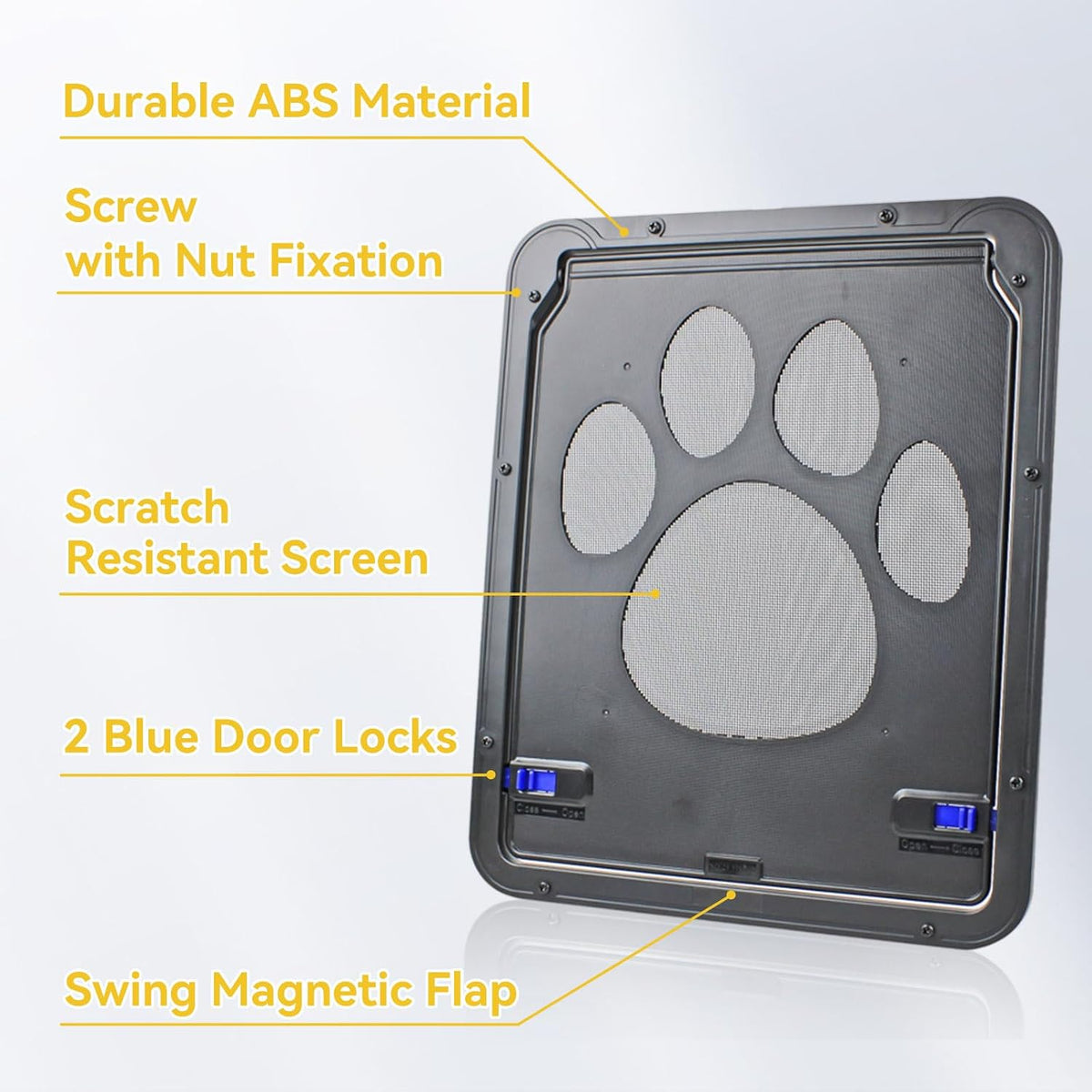 Dog Door for Screen Door, Pet Easy in & Out, Lockable Cat Screen Door with Magnetic Closing Flap Doggy Door for