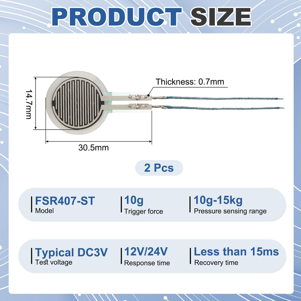 MECCANIXITY Thin Film Pressure Sensor,10g-15kg Force Sensing Resistor,2Pcs