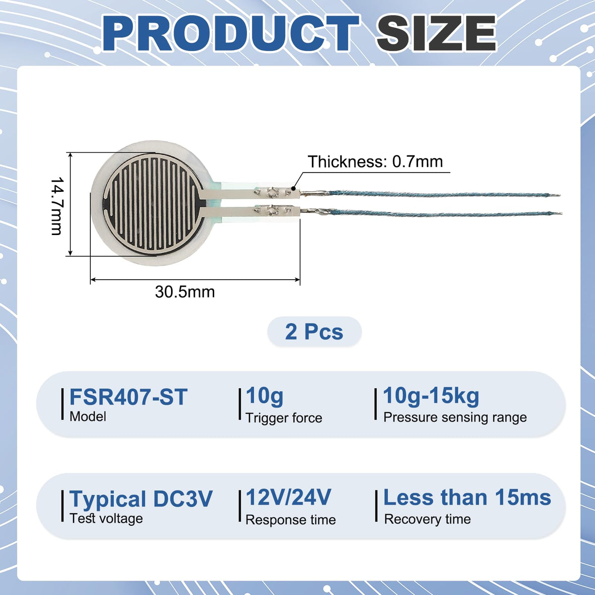MECCANIXITY Thin Film Pressure Sensor,10g-15kg Force Sensing Resistor,2Pcs