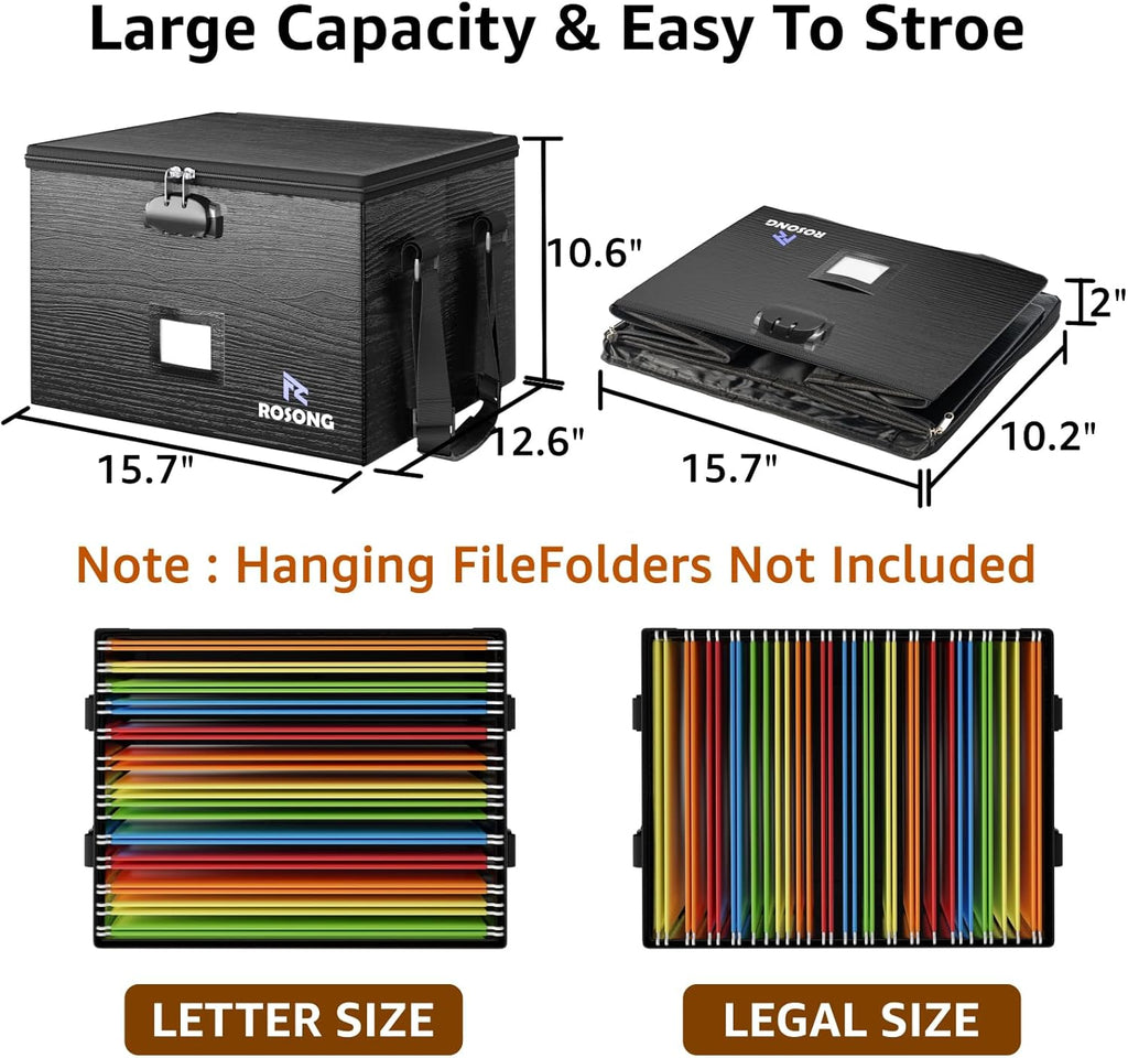 Fireproof Document Box File Organizer - Portable Locking Filing Storage Box with Handle Waterproof for Hanging